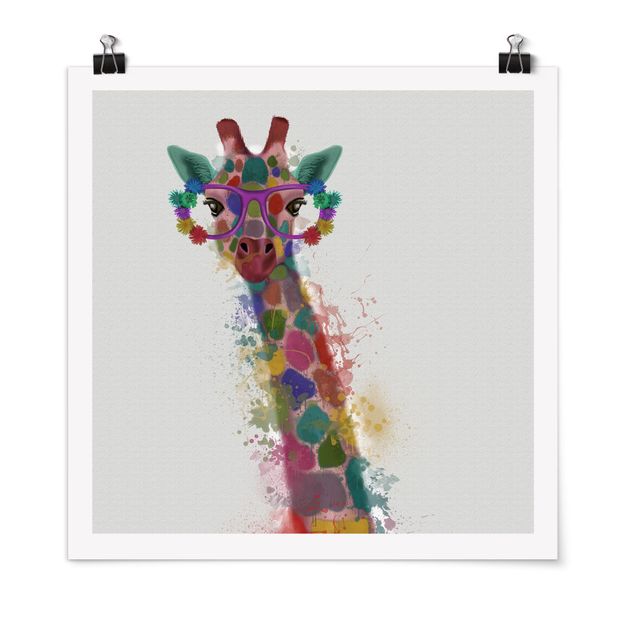 Poster illustrazioni Giraffa con schizzi arcobaleno