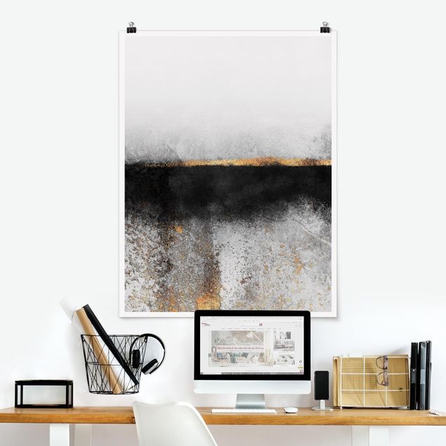 Poster - Estratto Golden Horizon Bianco e nero - Verticale 4:3