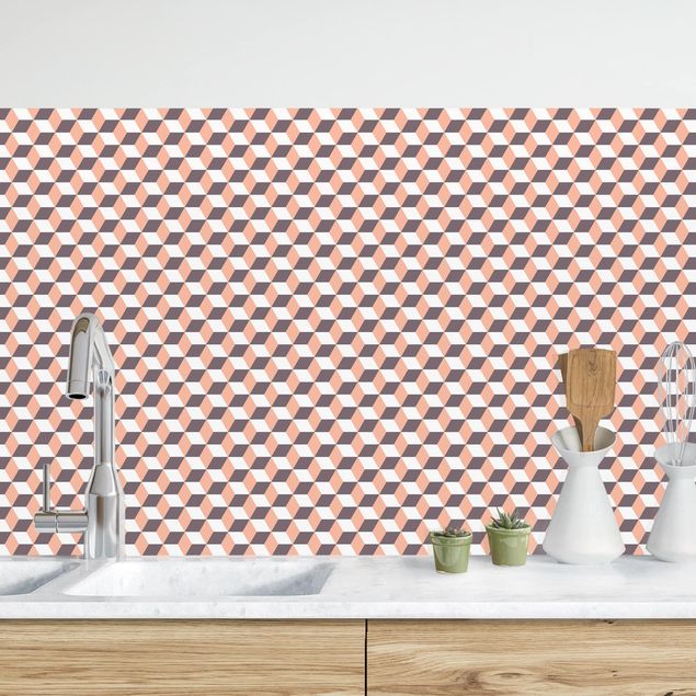 Rivestimenti cucina pannello Mix di piastrelle geometriche Cubi Arancione