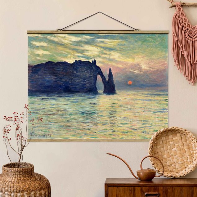 Foto su tessuto da parete con bastone - Claude Monet - Rock Tramonto - Orizzontale 3:4