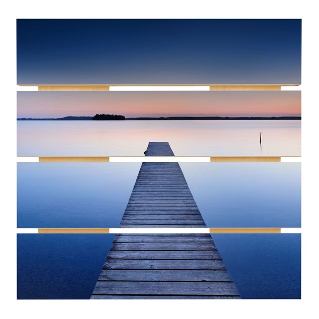 Stampa su legno - Ponte sul fiume al tramonto - Quadrato 1:1