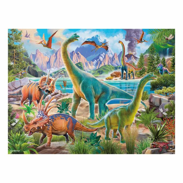 Stampa su alluminio - Brachiosauro e Triceratopo