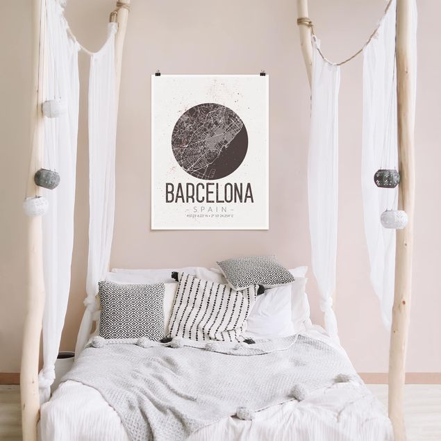Poster - Mappa Barcelona - Retro - Verticale 4:3