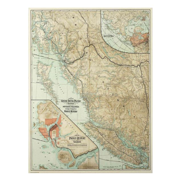Stampa su alluminio - Cartina vintage della Columbia Britannica