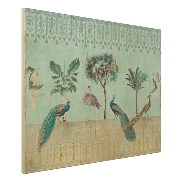 Stampa su legno - Vintage Collage - Uccello tropicale con palme - Orizzontale 3:4