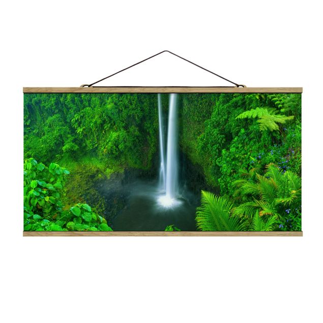Foto su tessuto da parete con bastone - paradisiaca Waterfall - Orizzontale 1:2