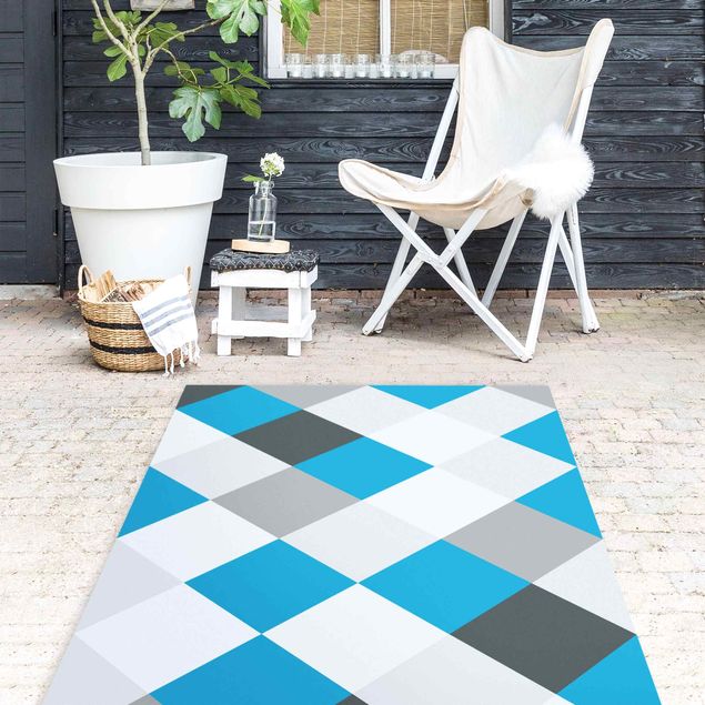 Tappeti per esterni Motivo geometrico scacchiera ruotata blu