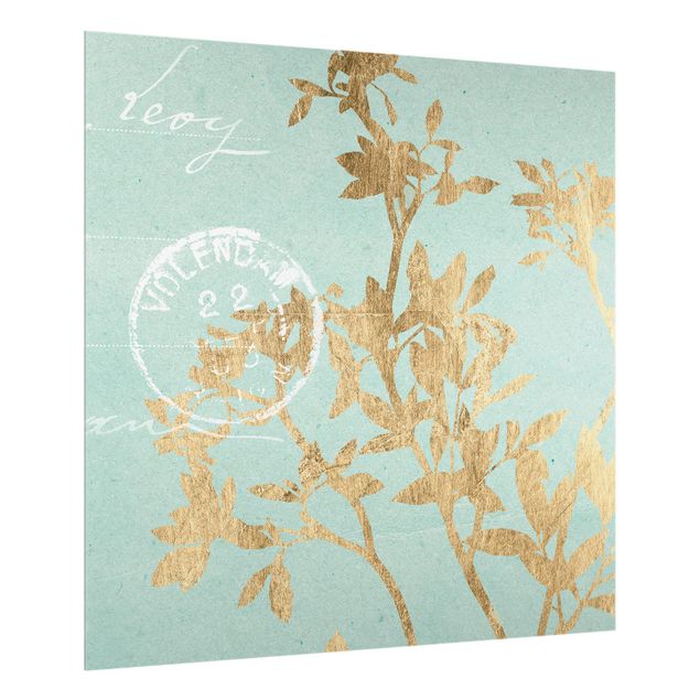 Paraschizzi in vetro - Golden Leaves On Turquoise II