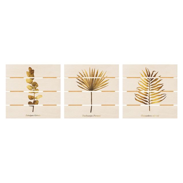 Quadro in legno effetto pallet - Gold - foglie tropicali Set I - Quadrato 1:1