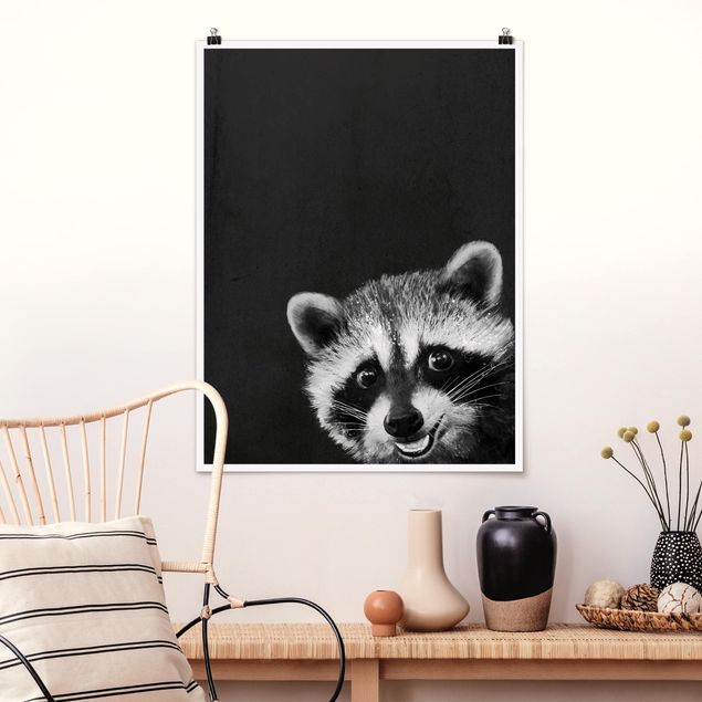 Poster - Illustrazione Raccoon Monochrome Pittura - Verticale 4:3