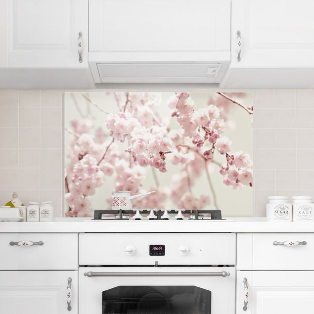 Paraschizzi cucina bianco Fiori di ciliegio danzanti