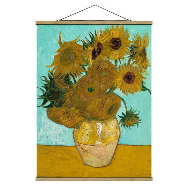 Foto su tessuto da parete con bastone - Vincent Van Gogh - Vaso con girasoli - Verticale 4:3