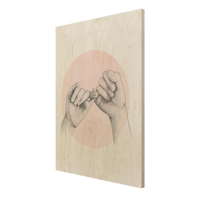 Stampa su legno - Illustrazione mani Amicizia Circle Rosa Bianco - Verticale 4:3