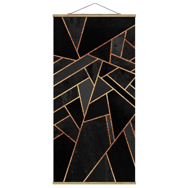Quadro su tessuto con stecche per poster - Elisabeth Fredriksson - Nero Triangoli d'oro - Verticale 2:1