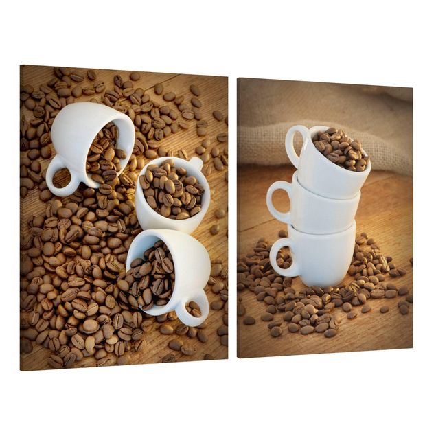 Stampa su tela 2 parti - 3 espresso cups with coffee beans - Verticale 4:3