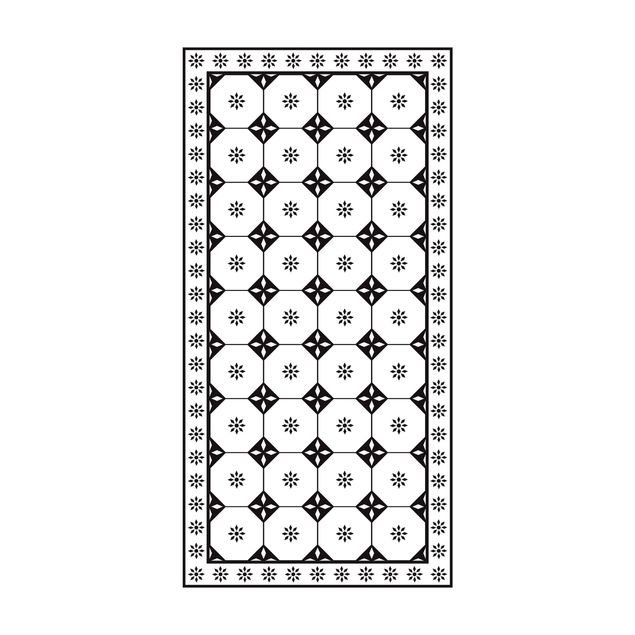 Tappeti in vinile - Piastrelle geometriche cottage bianco e nero con bordi - Verticale 1:2