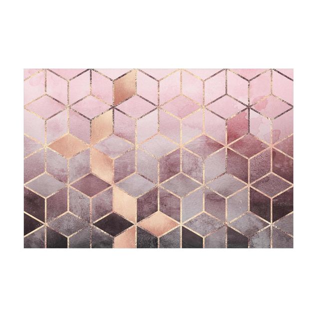 Tappeto moderno astratto Geometria dorata rosa-grigio
