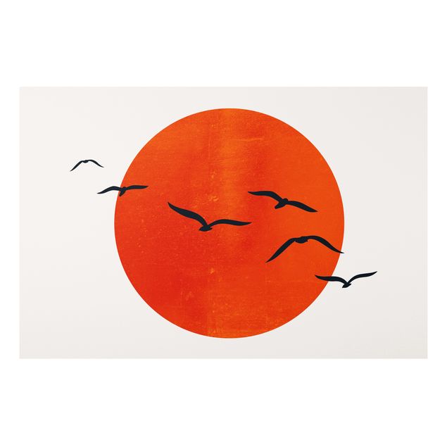 Stampa su Forex - Stormo di uccelli davanti al sole rosso - Orizzontale 2:3