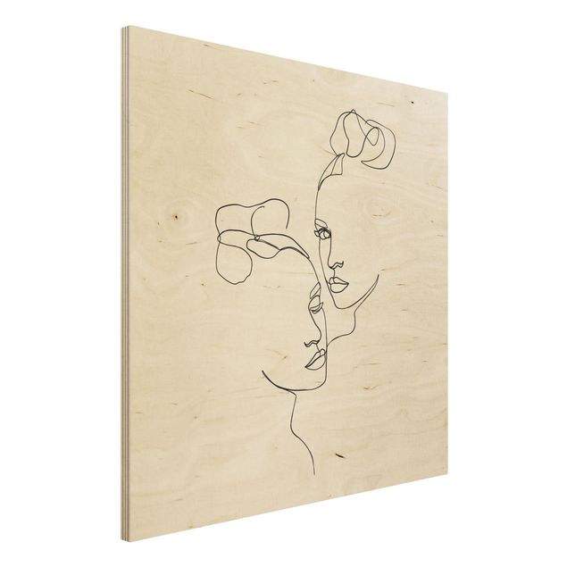 Stampa su legno - Line Art Faces donne Bianco e nero - Quadrato 1:1