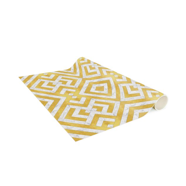 Tappeto cucina effetto marmo Mix di piastrelle geometriche Art Déco in marmo dorato