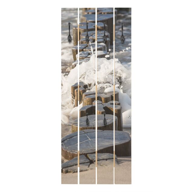 Appendiabiti in legno - Frangiflutti sulla spiaggia - Ganci cromati - Verticale