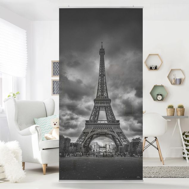 Tenda a pannello - Torre Eiffel Davanti Nubi In Bianco e nero - 250x120cm