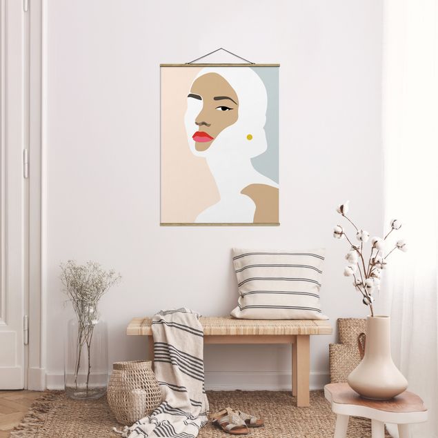 Foto su tessuto da parete con bastone - Line art ritratto Donna grigio pastello - Verticale 4:3