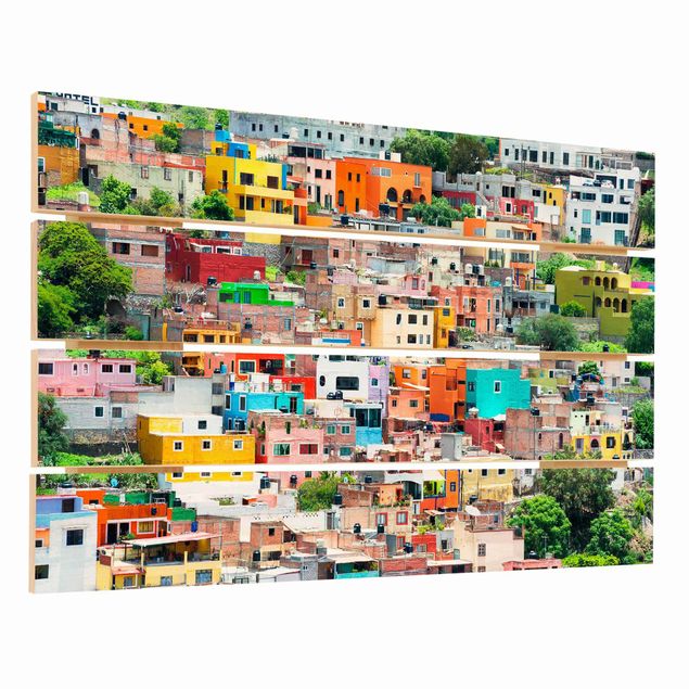 Stampa su legno - Case colorate Guanajuato anteriore - Orizzontale 2:3