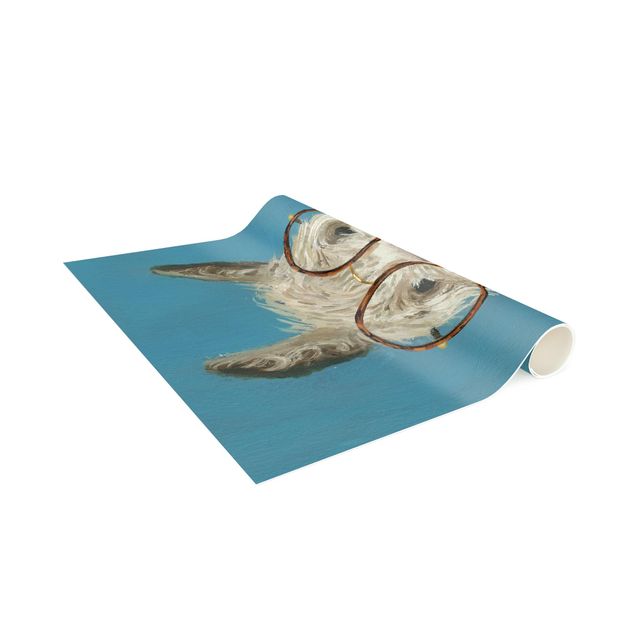 Tappeto blu soggiorno Lama con occhiali I
