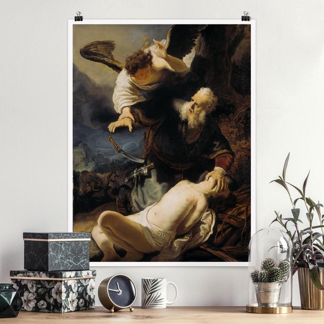 Poster di Rembrandt van Rijn Rembrandt van Rijn - L'angelo impedisce il sacrificio di Isacco