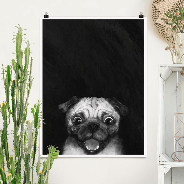 Poster - Illustrazione Pug Dog Pittura Su Bianco e nero - Verticale 4:3