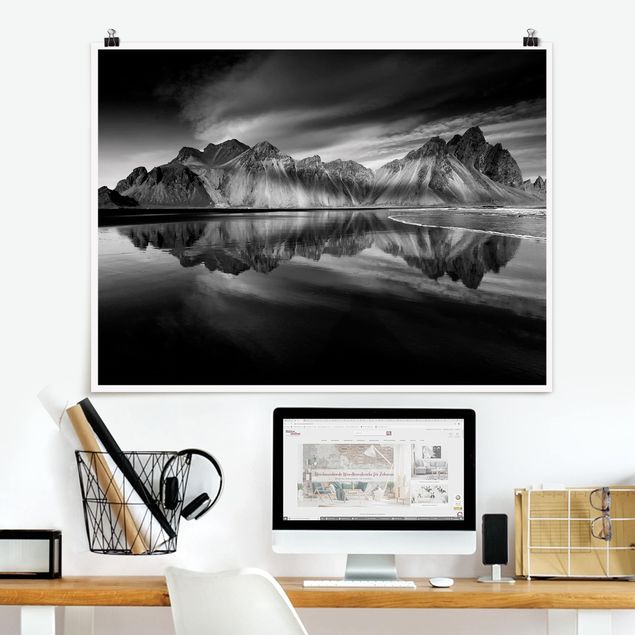 Poster bianco e nero formato orizzontale Vesturhorn in Islanda