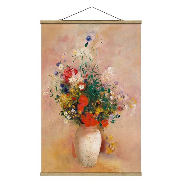 Foto su tessuto da parete con bastone - Odilon Redon - vaso con fiori (rosa sfondo color) - Verticale 3:2