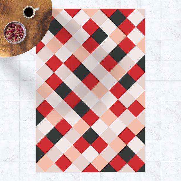 Tappeto da balcone Motivo geometrico scacchiera ruotata rosso