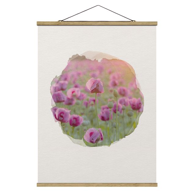 Foto su tessuto da parete con bastone - Acquarelli - Viola di papavero fiori di prato in primavera - Verticale 4:3