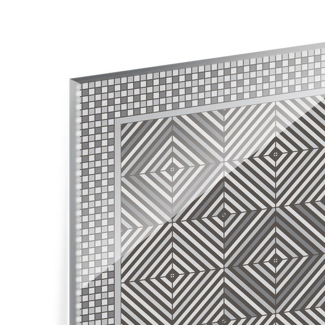 Paraschizzi in vetro - Piastrelle geometriche vortice grigio con cornice mosaico - Quadrato 1:1