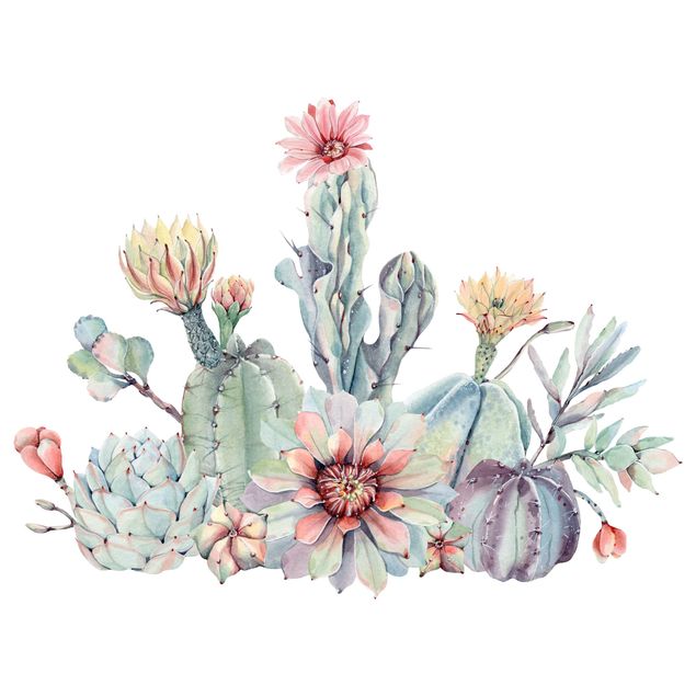 Adesivo murale - Acquerello Cactus Flower Bouquet XXL