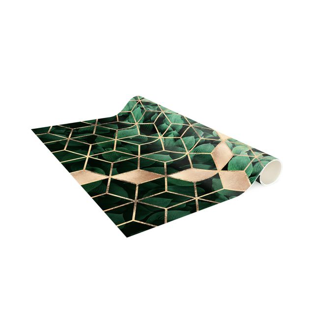 Tappeti in 3d Foglie verdi Geometria dorata