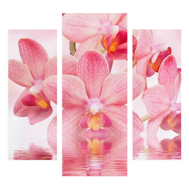 Stampa su tela 3 parti - Pink Orchids On Water - Trittico da galleria