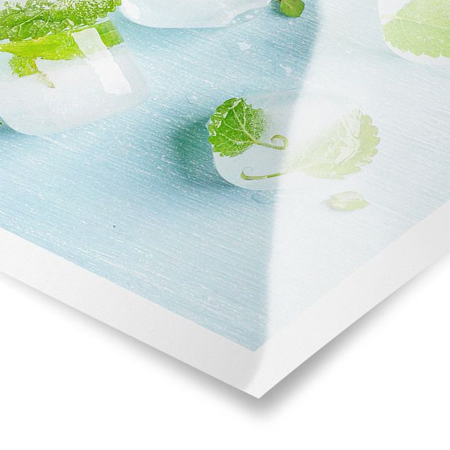 Poster - Cubetti di ghiaccio con foglie di menta - Panorama formato orizzontale