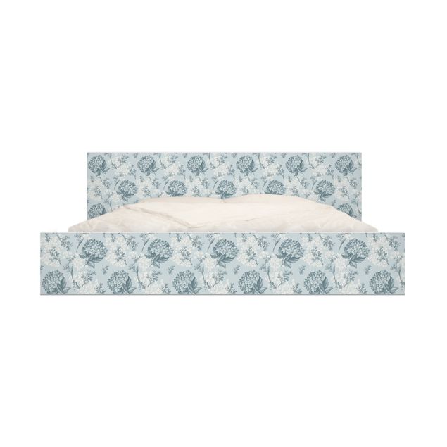 Carta adesiva per mobili IKEA - Malm Letto basso 160x200cm Pattern in blue Hortensia