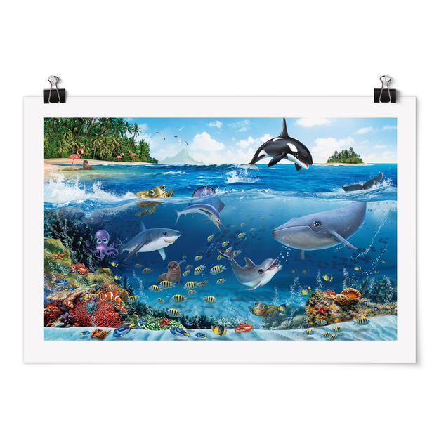 Poster illustrazioni Underwater mondo con animali