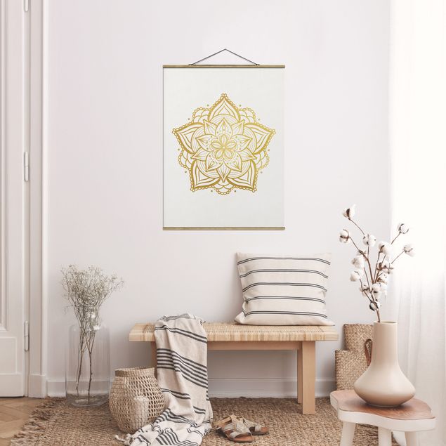 Foto su tessuto da parete con bastone - Mandala Capo Illustrazione oro bianco - Verticale 4:3