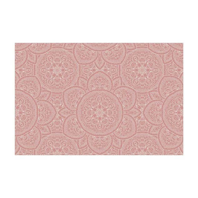 Tappeto beige salotto Grande disegno mandala in rosa antico