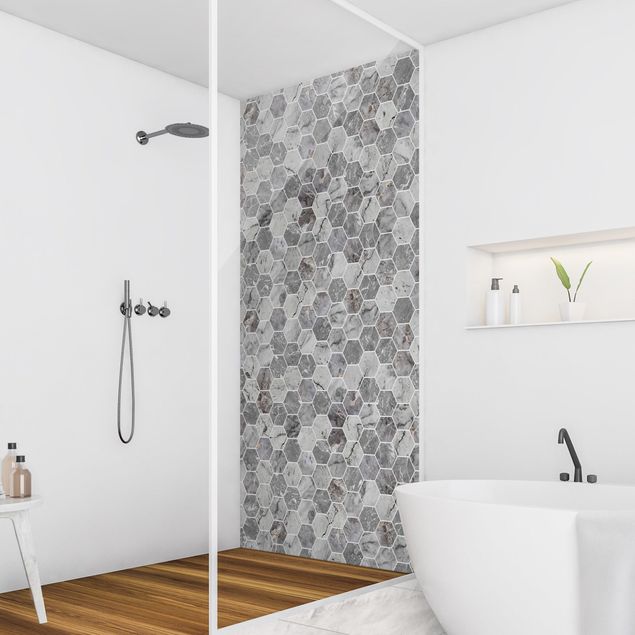 Rivestimenti per doccia alluminio dibond Piastrelle esagonali di marmo - Grigio