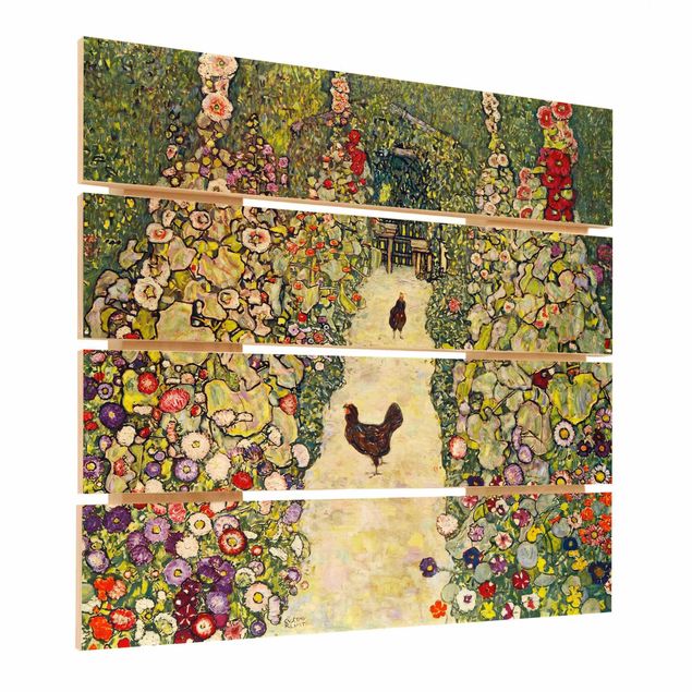 Stampa su legno - Gustav Klimt - Garden Way con i polli - Quadrato 1:1