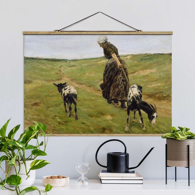 quadri con animali Max Liebermann - Donna con le caprette tra le dune