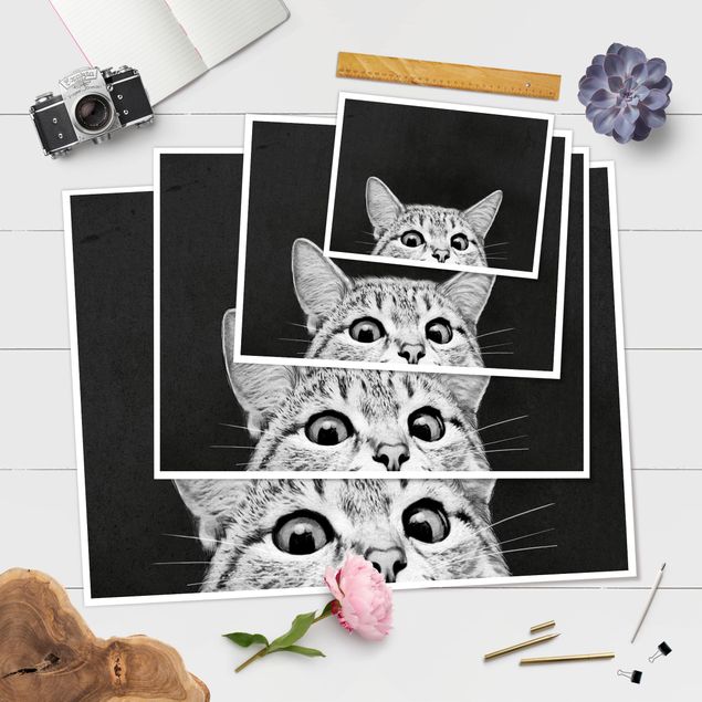Poster acquerello Illustrazione - Gatto Disegno in bianco e nero
