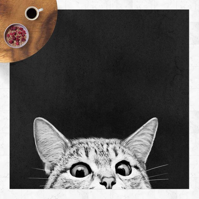 Tappeto da balcone Illustrazione - Gatto Disegno in bianco e nero