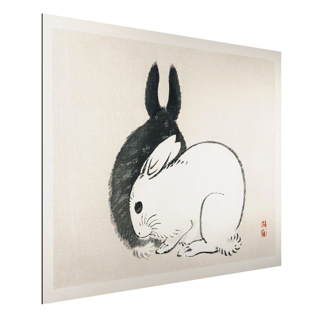 quadri con animali Disegno vintage asiatico di due coniglietti